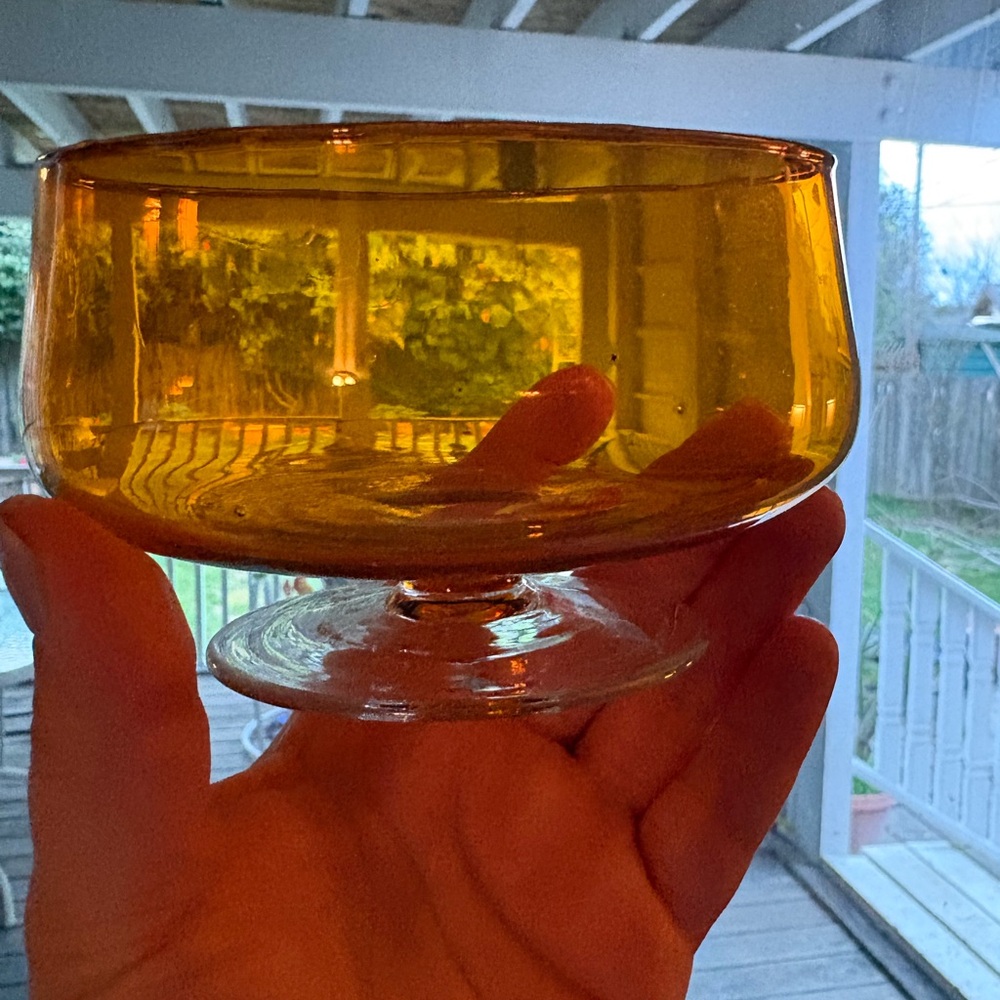Vintage Amber Coupe Glasses Set of 4 — Honey Gold Champagne Glasses